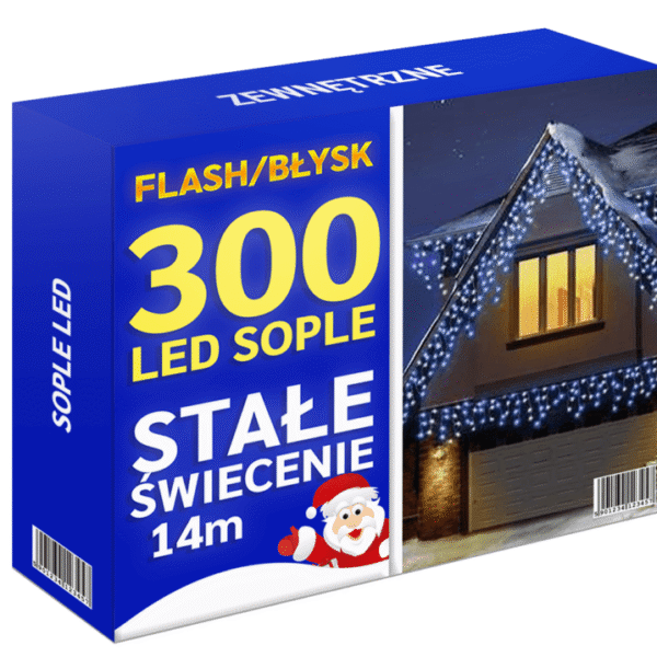 Sople 300 LED zewnętrzne - efekt FLASH - biały kabel