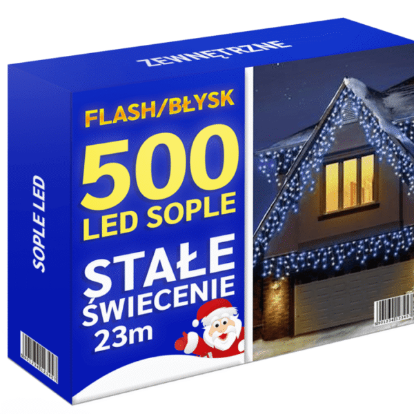 Sople 500 LED zewnętrzne - efekt FLASH - biały kabel