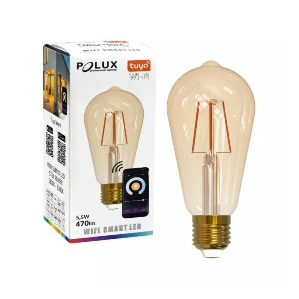 Żarówka LED FILAMENT ST64 E27 5,5W 470lm POLUX 1800K-2700K Smart WiFi TUYA