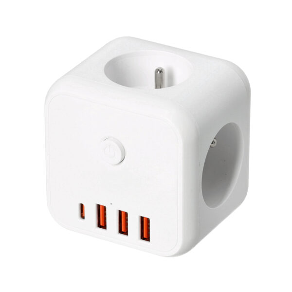 Rozgałęźnik LINEA PRO CUBE 3-gniazda z uz. i wył. + 4xUSB