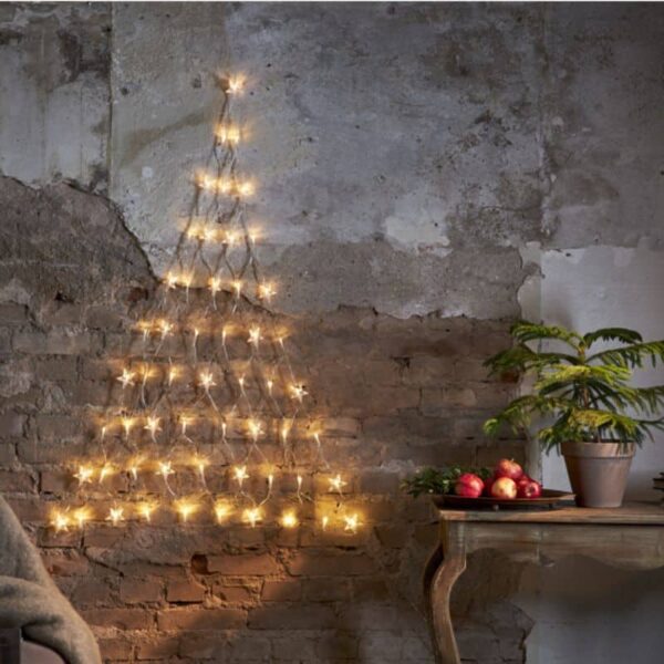 Choinka z lampek na ścianę - Gwiazdki 1,2m x 0,9m 55 LED biała ciepła