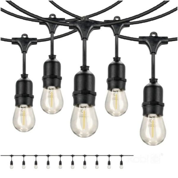 Girlanda LED 10m ze zwisami + 10 x żarówka 1W białe ciepłe