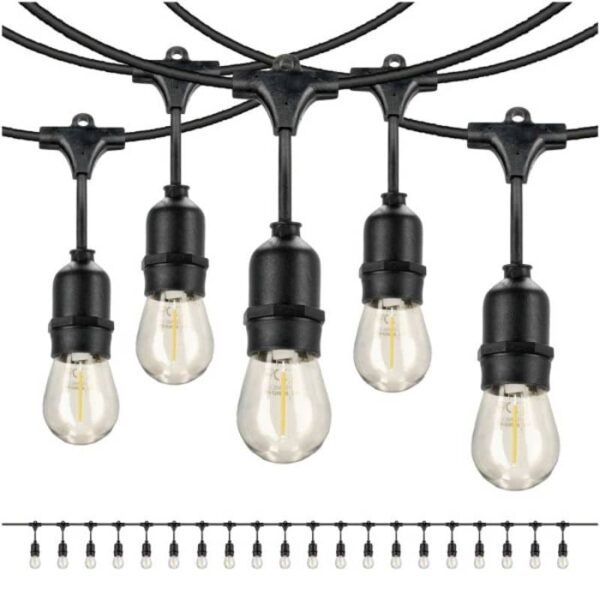 Girlanda LED 20m ze zwisami + 20 x żarówka 1W białe ciepłe