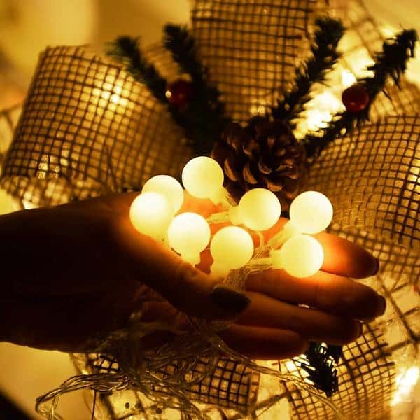 Lampki choinkowe kulki LED, na baterie, białe ciepłe, 7,5m, 8 trybów