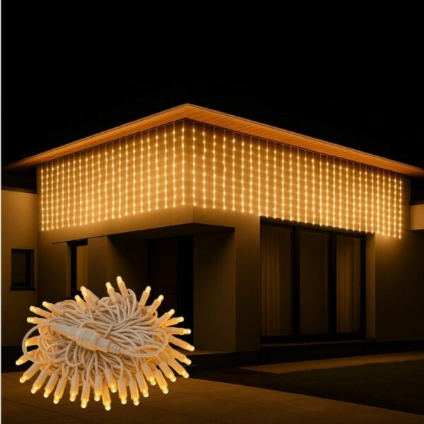 Kurtyna zewnętrzna, biały kabel, sople 240 LED, 5m x 0,5m, białe ciepłe