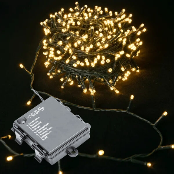 Lampki na baterie 25m, białe ciepłe, 500 LED, 4 x AA