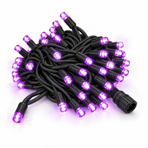 Lampki choinkowe fioletowe zewnętrzne, 10m 100 LED, czarny kabel, System PRO IP67