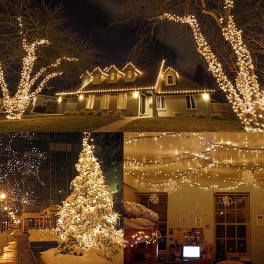 Lampki choinkowe zewnętrzne, stałe 400 LED, białe ciepłe / zimne