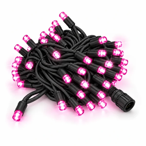 Lampki choinkowe różowe zewnętrzne, 10m 100 LED, czarny kabel, System PRO IP67