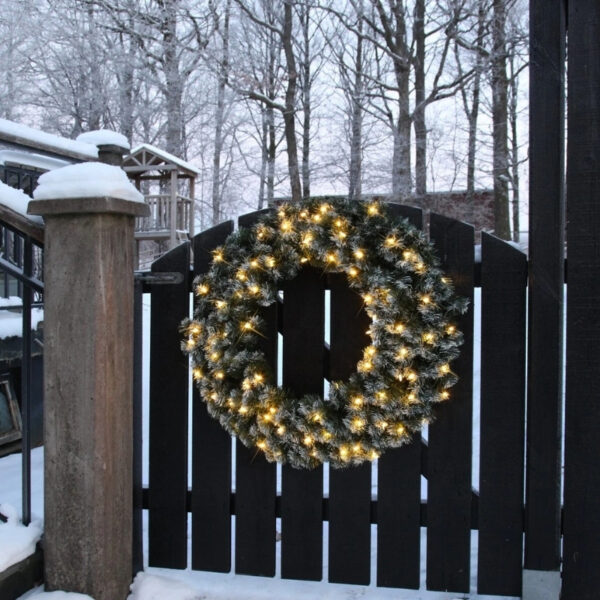 Ośnieżony wieniec 90cm, EDMONTON, z lampkami LED na prąd