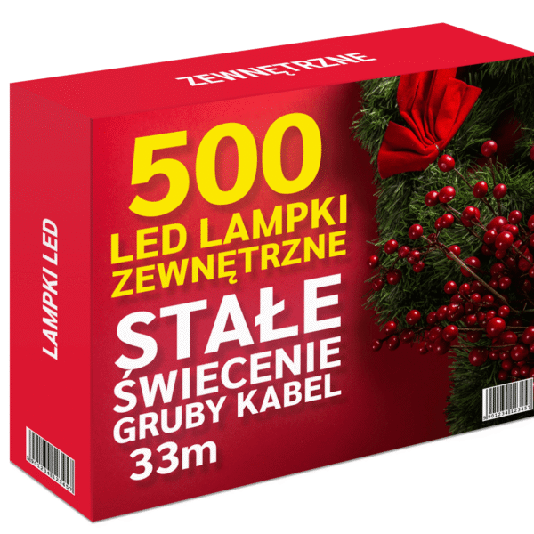 500 LED Lampki choinkowe zewnętrzne / wewnętrzne stałe, 30m - 4 kolory