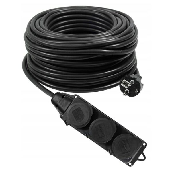 Przedłużacz zewnętrzny, gumowy 3x1,5mm 10m czarny listwa x 3
