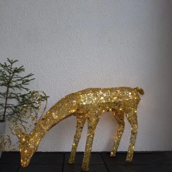 Złoty renifer LED zewnętrzny, figura LED, 55cm