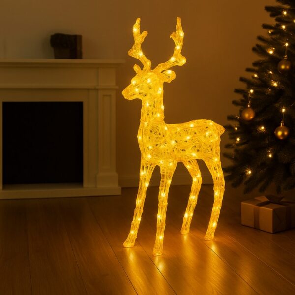 Renifer biały ciepły LED, akrylowy, 69cm