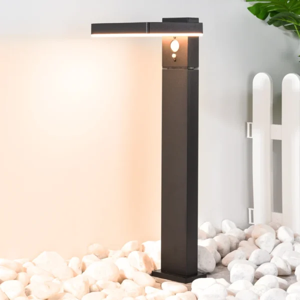 Słupek solarny LED czarny 50 cm – czujnik ruchu i zmierzchu
