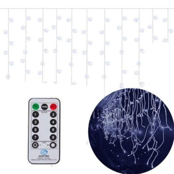 Sople z pilotem 300 LED - 8 trybów świecenia, biały kabel