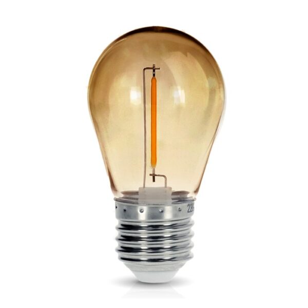 Żarówka LED bursztynowa 1W E27 ST45, 2700K, biała ciepła, amber, plastikowa